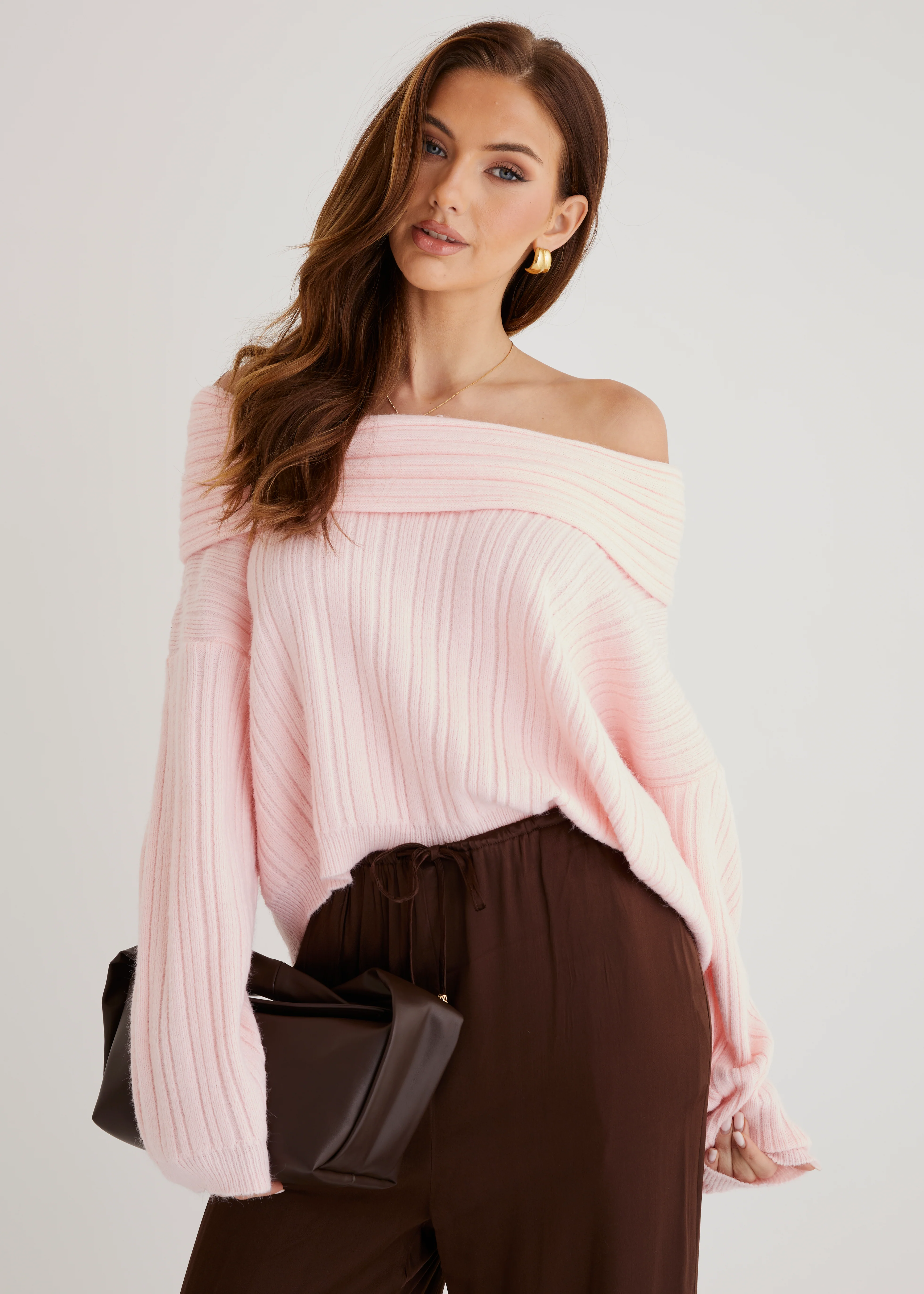 Shiloh Off Shoulder Sweater - Pink - Honorern