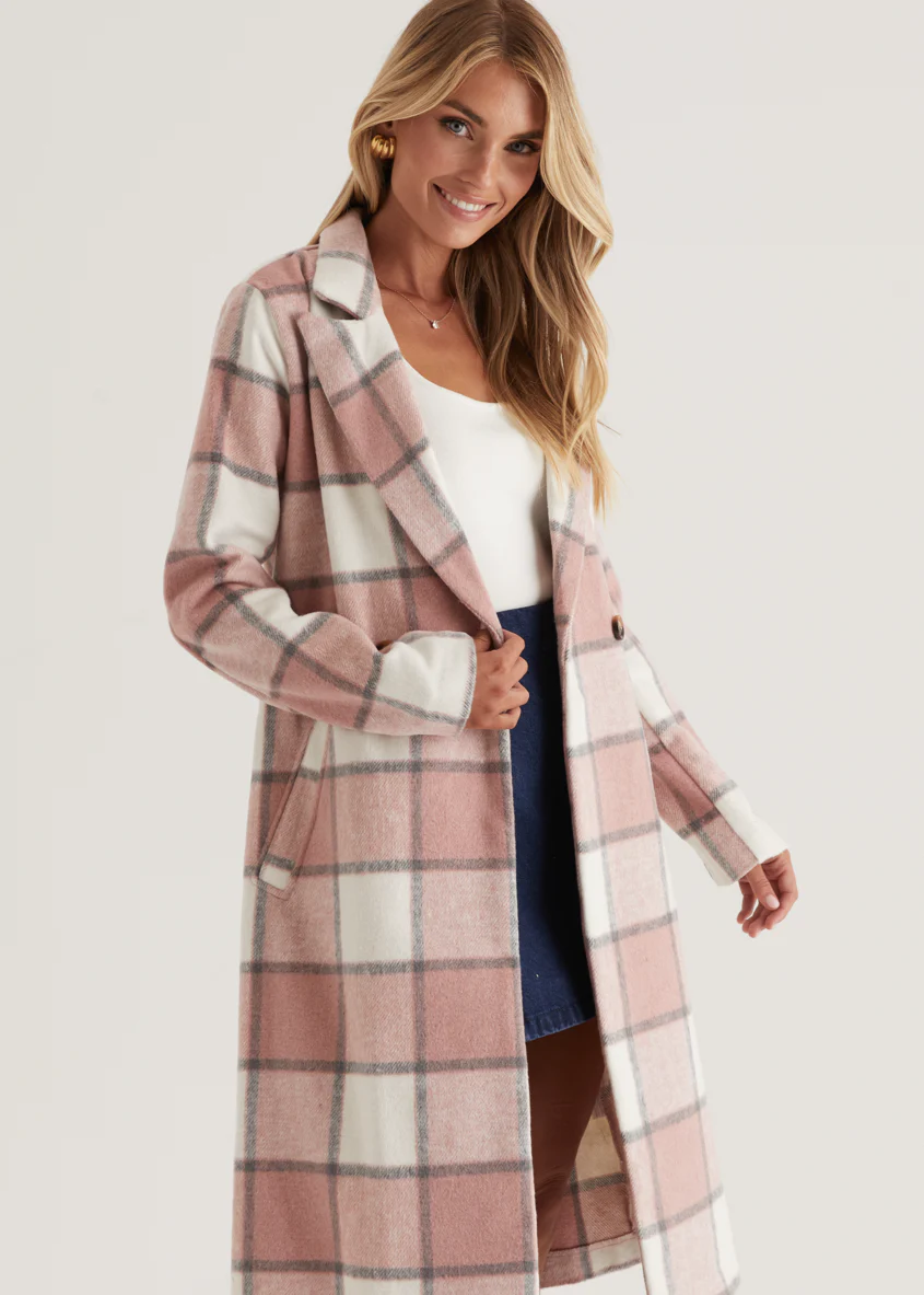 Krizzie Coat - Pink Check - Honorern