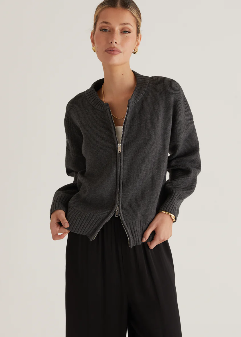 Lizzie Knit Bomber - Charcoal - Honorern