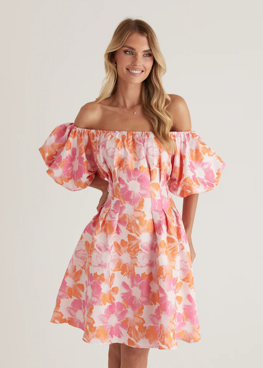 Xena Off Shoulder Dress - Sunset Floral - Honorern