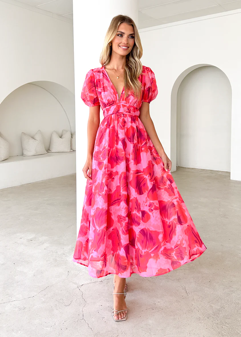 Wynne Maxi Dress - Magenta Floral - Honorern