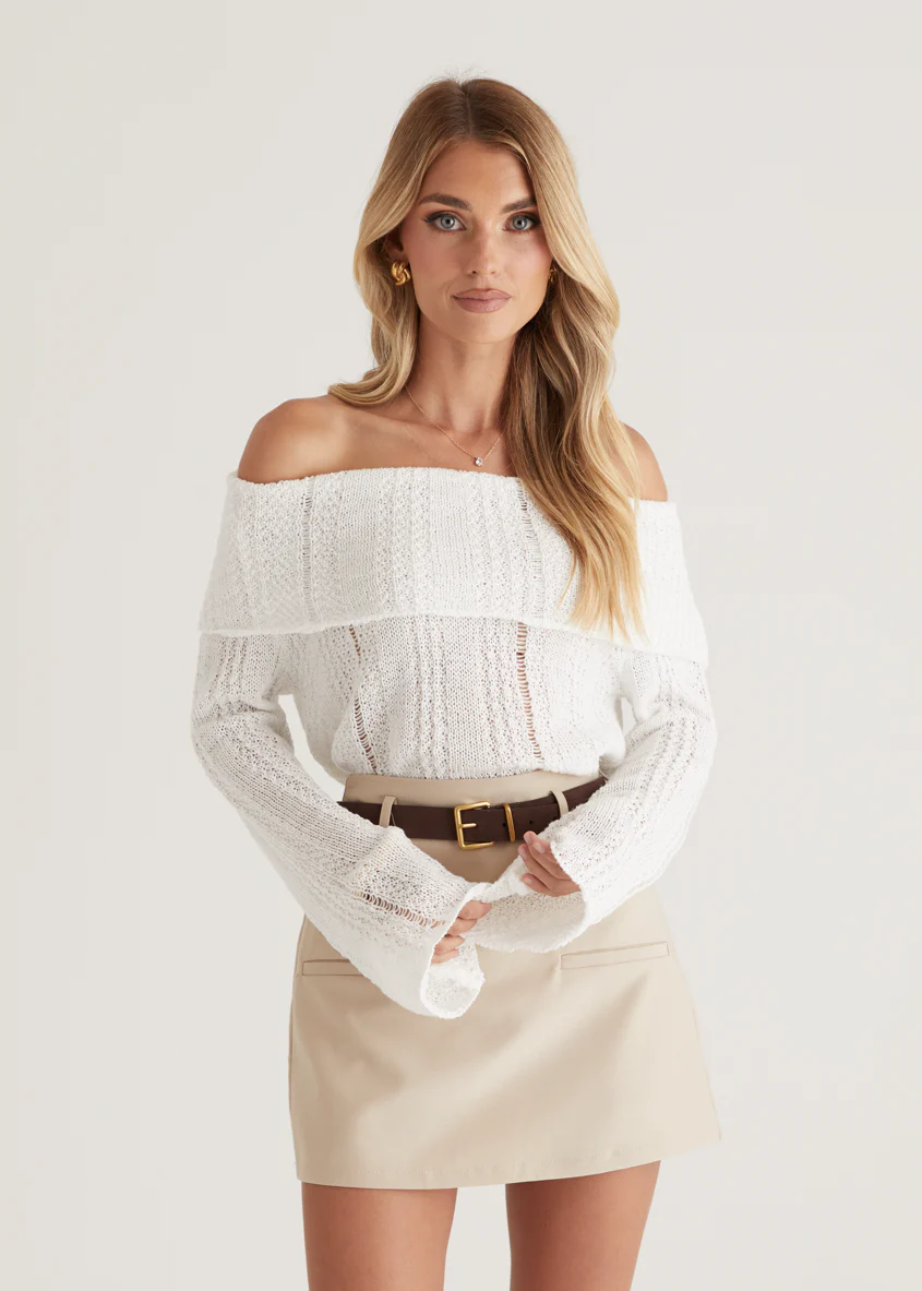 Lucy Off Shoulder Sweater - Off White - Honorern