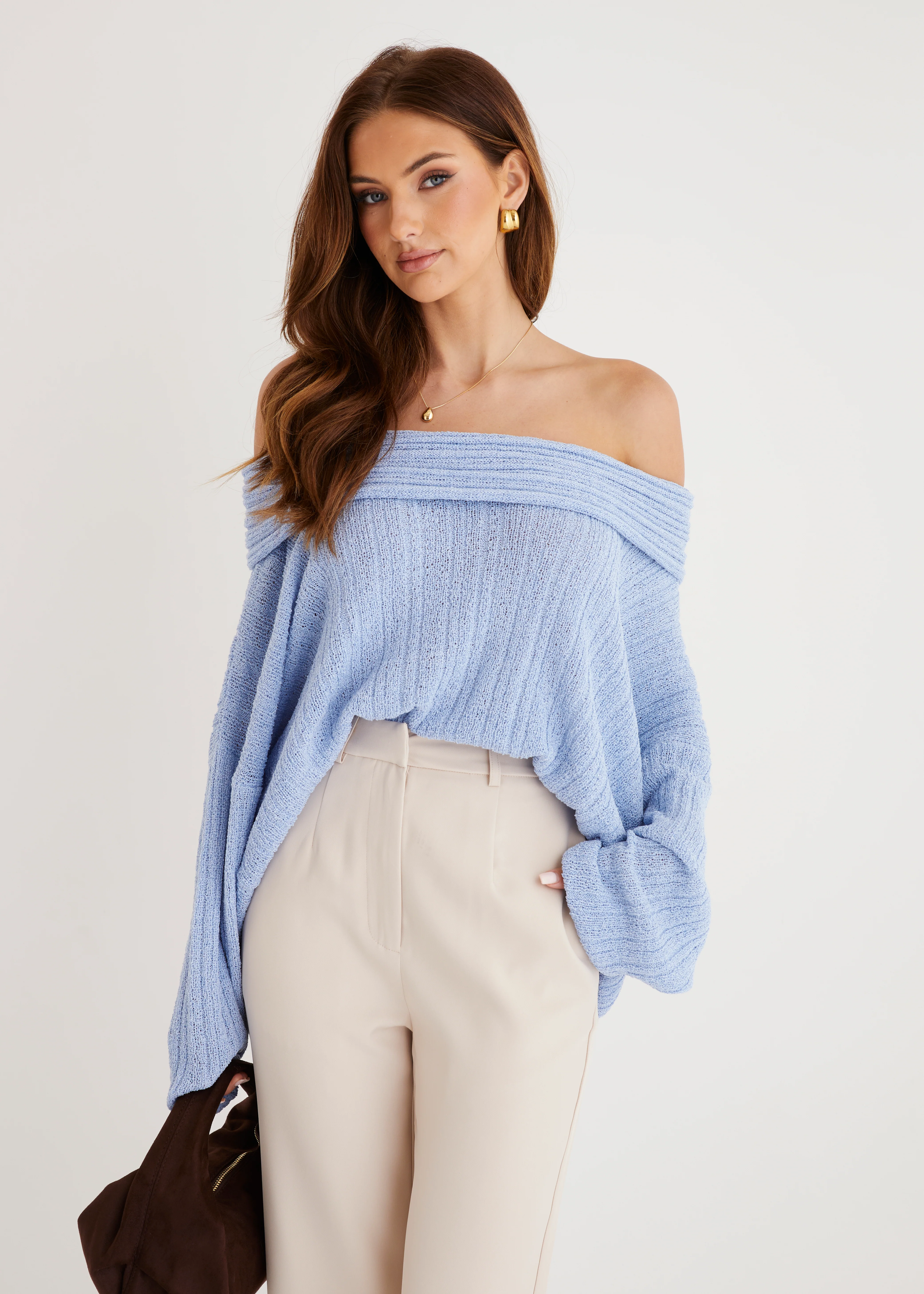 Knoxville Off Shoulder Sweater - Blue - Honorern