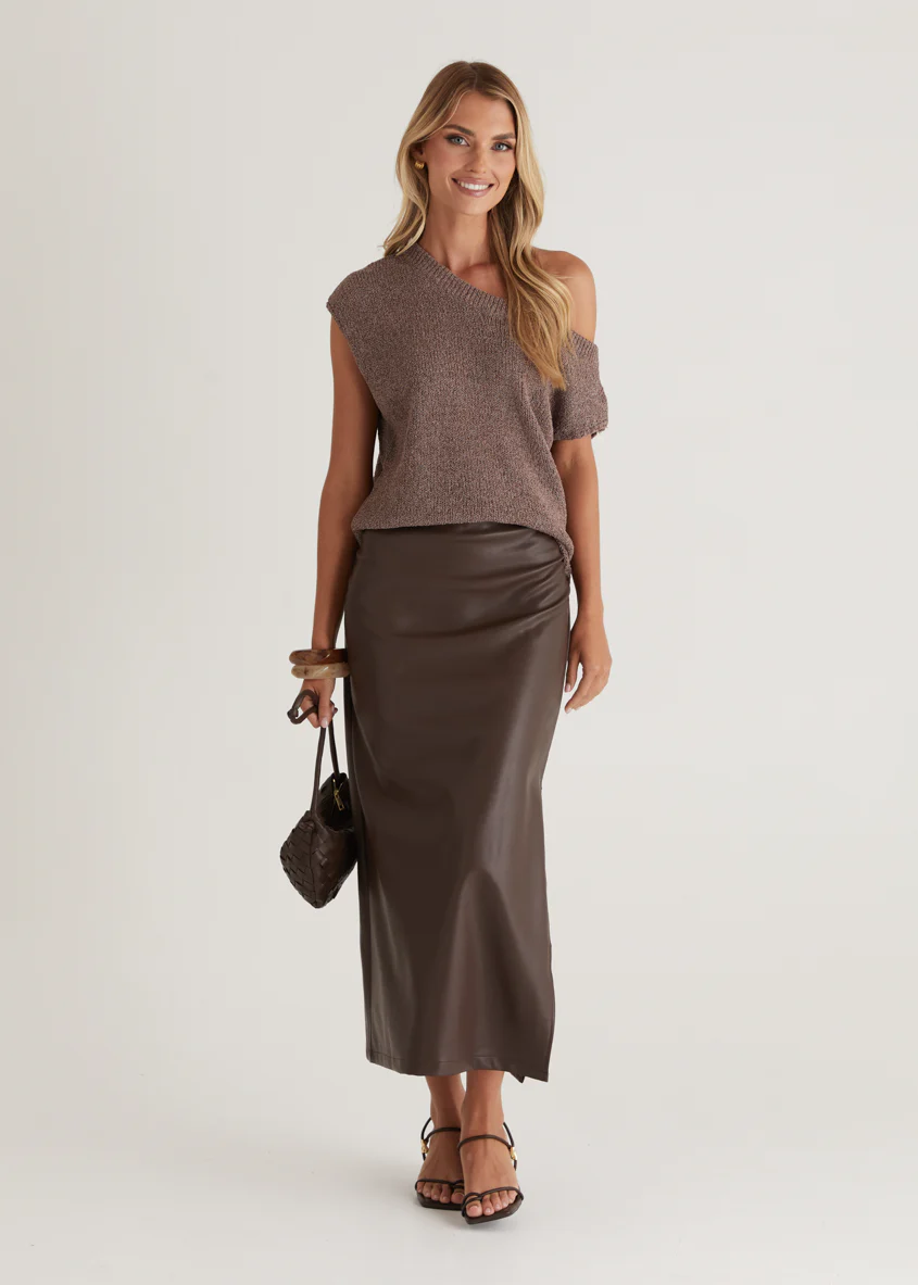 Whisky PU Midi Skirt - Espresso - Honorern