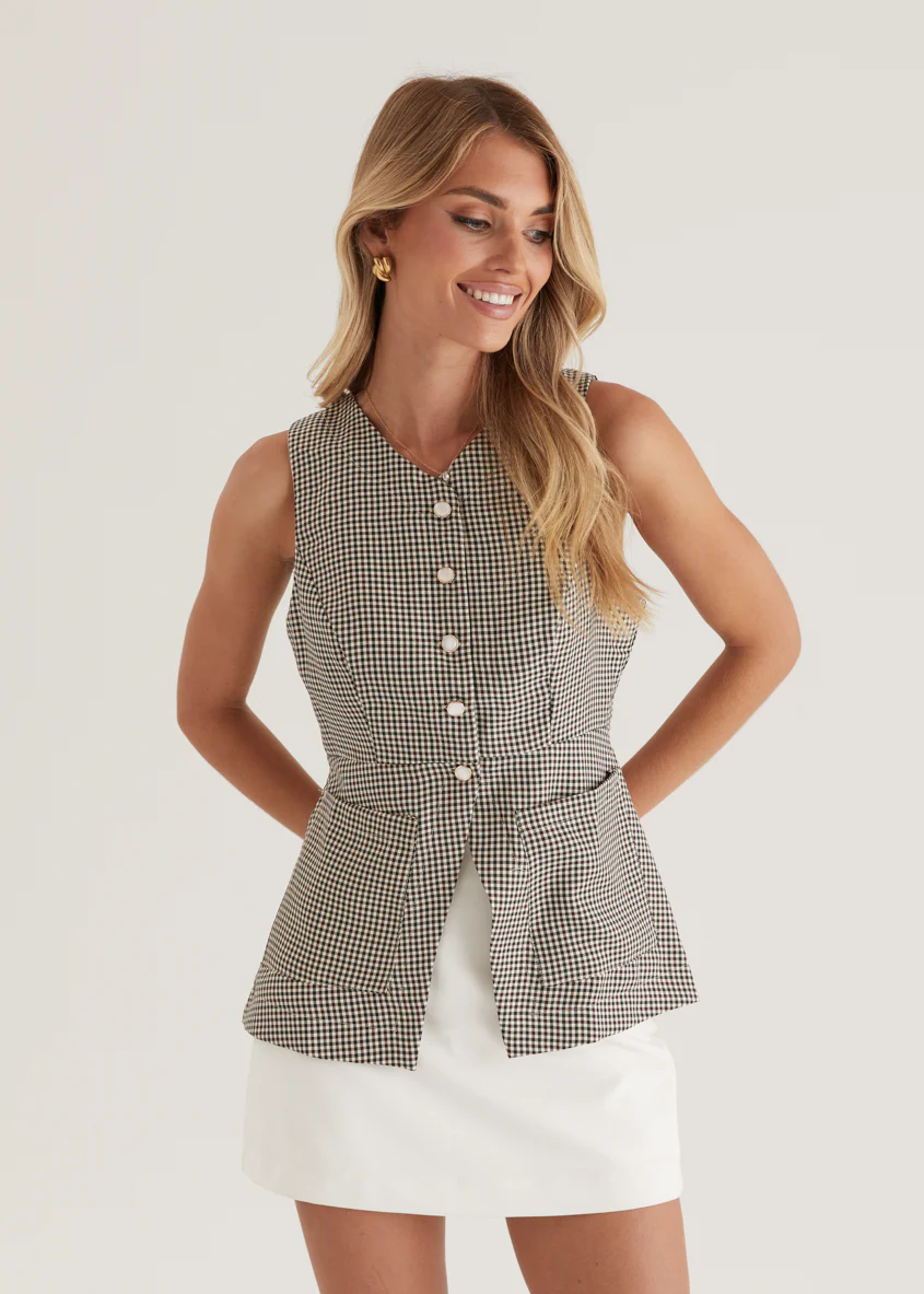 Zurich Vest Top - Brown Check - Honorern