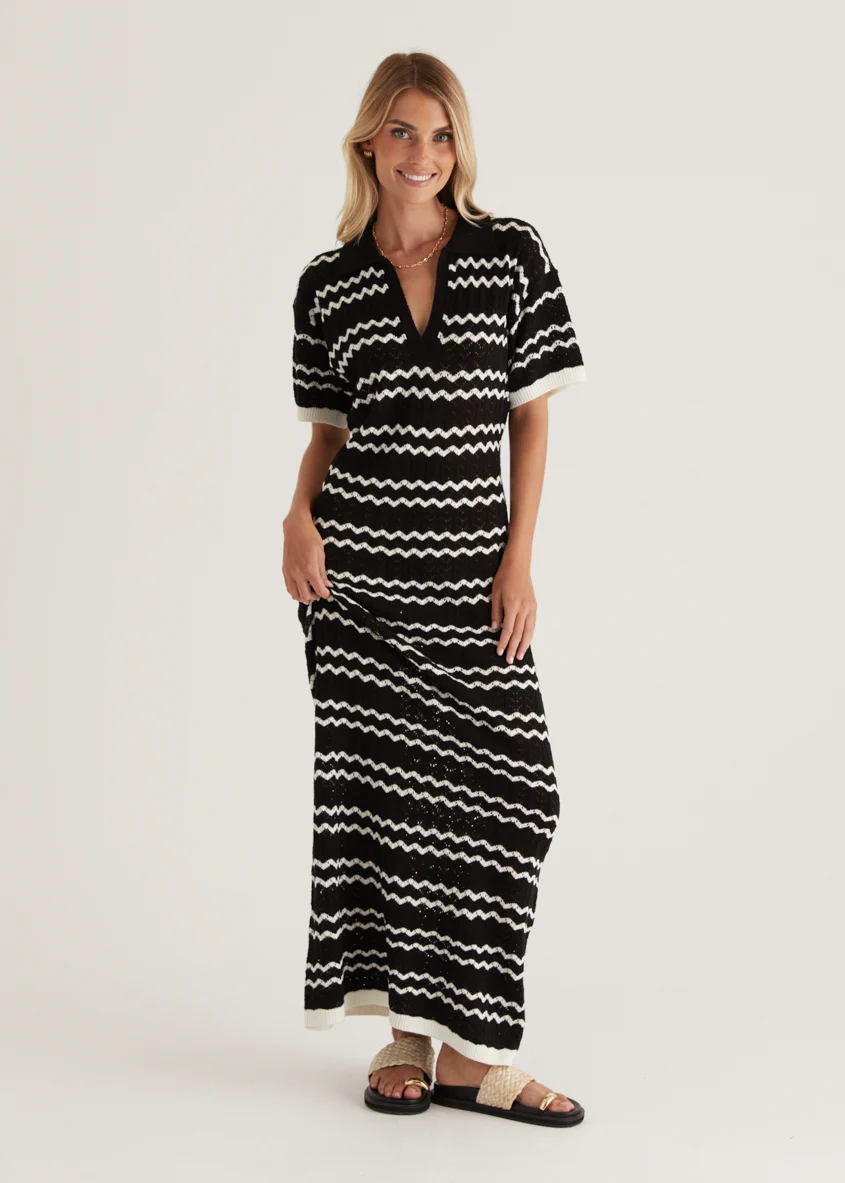 Zandrea Knit Maxi Dress - Black Stripe - Honorern
