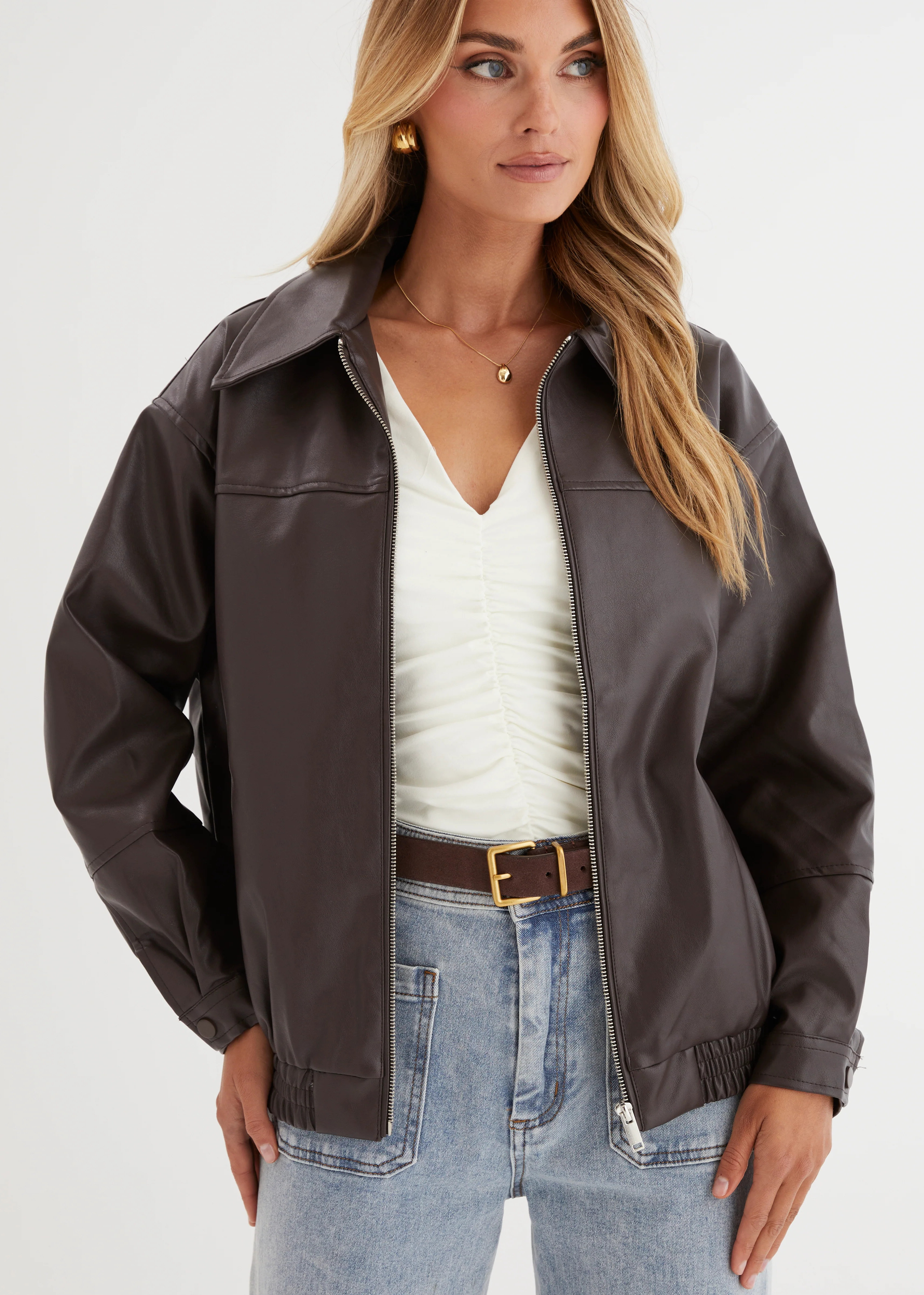 Suki Leather Look Jacket - Chocolate - Honorern