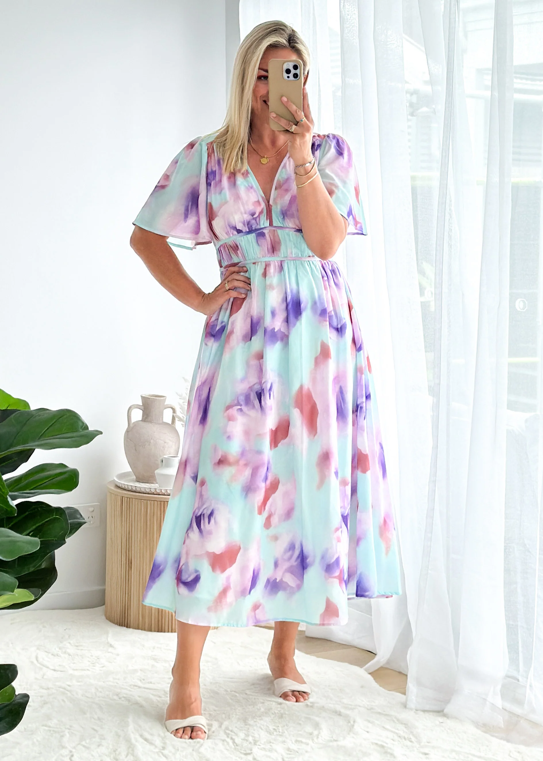 Yuliana Midi Dress - Lilac Floral - Honorern