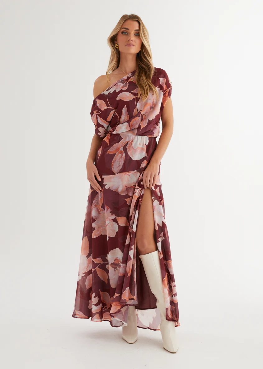 Tatum Maxi Skirt - Burgundy Floral - Honorern